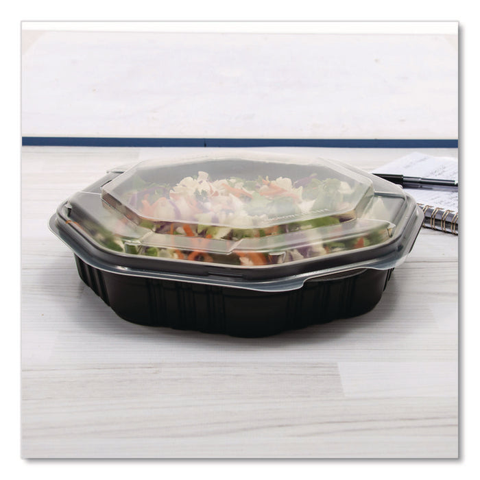 Creative Carryouts OctaView Hinged Lid Containers, 9.13 x 9.55 x 2.38, Black/Clear, Plastic, 100/Carton