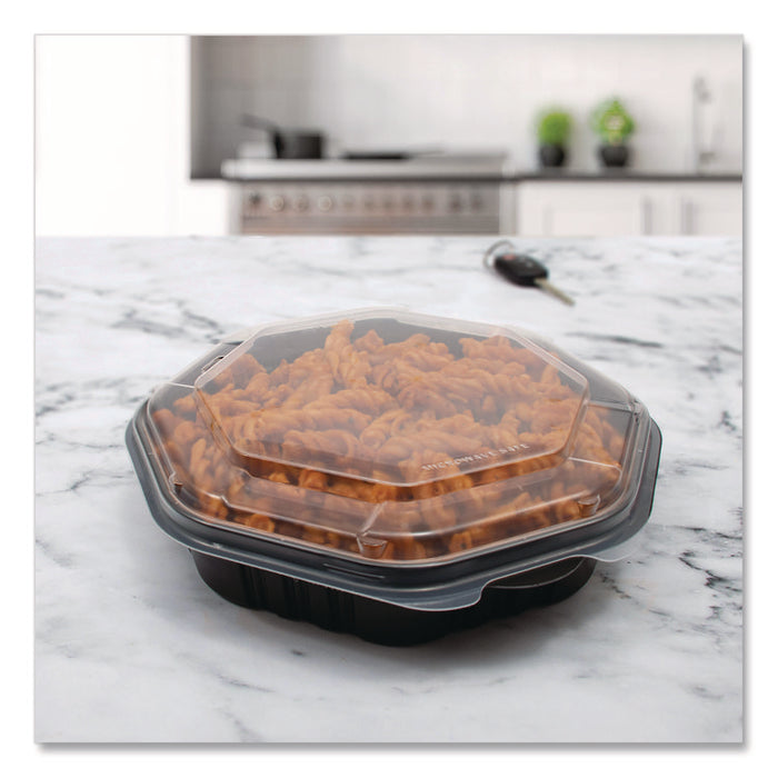 Creative Carryouts OctaView Hinged Lid Containers, 9.13 x 9.55 x 2.38, Black/Clear, Plastic, 100/Carton