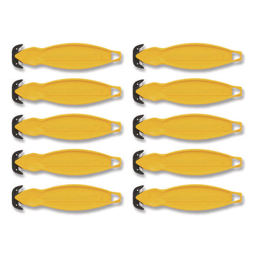 Safety Cutter, 5.75" Plastic Handle, Yellow, 10/Pack