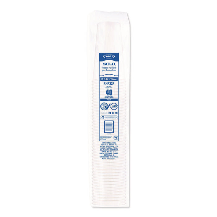 Double Sided Poly (DSP) Paper Cold Cups, 28 oz to 32 oz, White, 40 Cups/Sleeve, 12 Sleeves/Carton