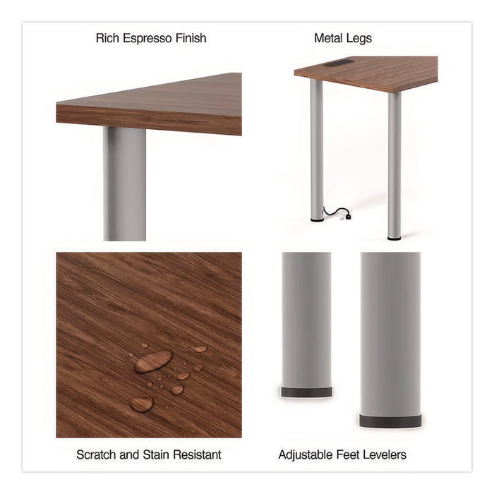 Essentials Writing Table-Desk with Integrated Power Management, 47.5" x 23.7" x 28.8", Espresso/Aluminum