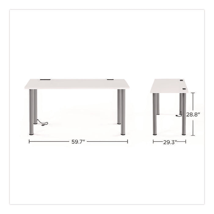 Essentials Writing Table-Desk with Integrated Power Management, 59.7" x 29.3" x 28.8", White/Aluminum