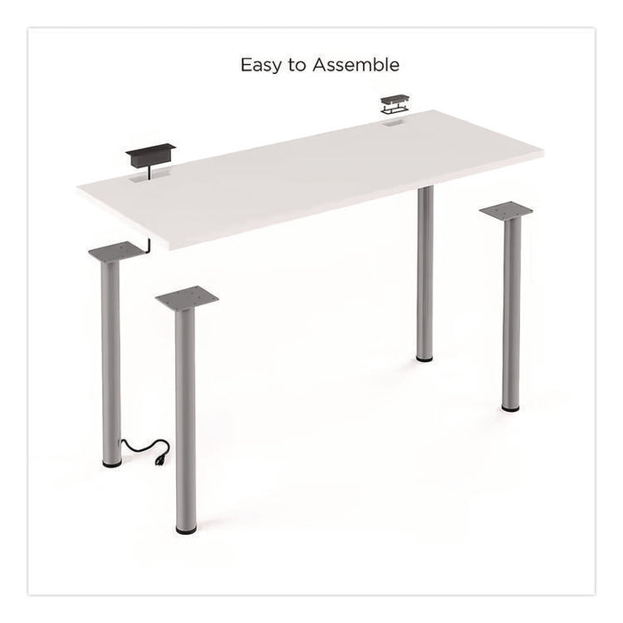 Essentials Writing Table-Desk with Integrated Power Management, 59.7" x 29.3" x 28.8", White/Aluminum