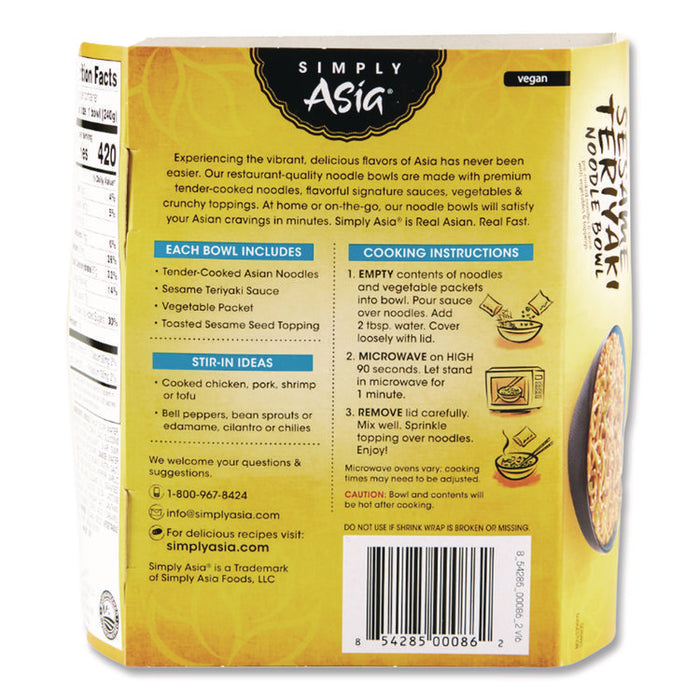Simply Asia Sesame Teriyaki Noodle Bowl, 8.5 oz Bowl, 6/Carton