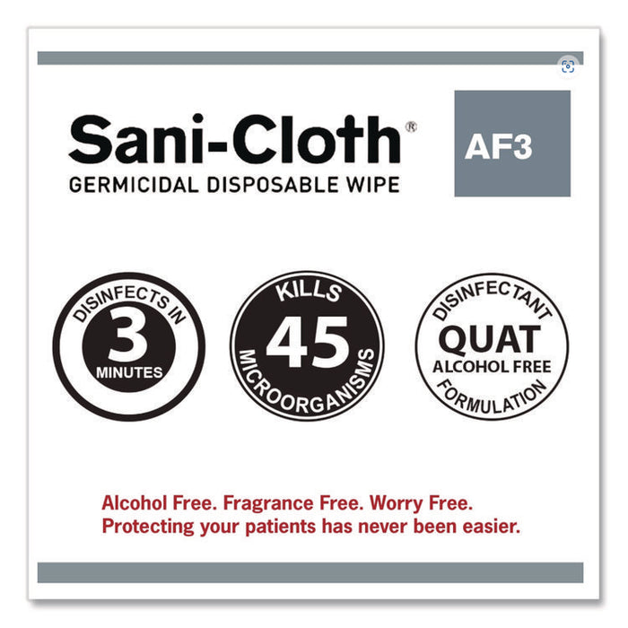 Sani-Cloth AF3 Germicidal Disposable Wipes, Large, 1-Ply, 8" x 5", Unscented, White, 50/Pack, 10 Packs/Carton