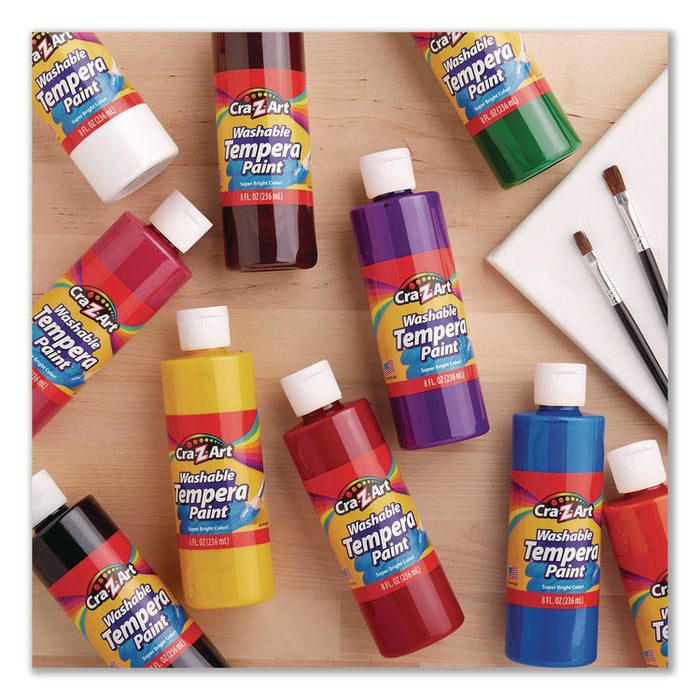 Washable Tempera Paint, 10 Assorted Colors, 8 oz Bottle, 10/Pack