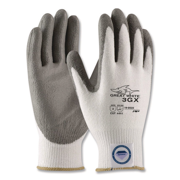Great White 3GX Seamless Knit Dyneema Diamond Blended Gloves, EN388: 4542, Medium, White/Gray, Pair