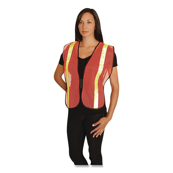 Hook and Loop Safety Vest, Polyester Mesh, One Size Fits Most, Hi-Viz Orange with Yellow Prismatic Tape