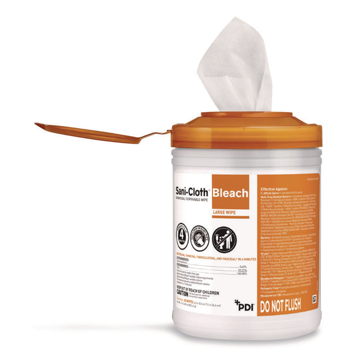 Sani-Cloth Bleach Germicidal Disposable Wipes, Deep-Well Lid Canister, 10.5 x 6, 75/Canister
