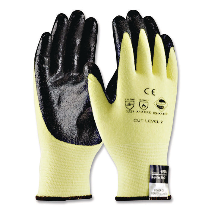 KEV Seamless Knit Kevlar Gloves, EN388: 3X21B, Large, Yellow/Black, 12 Pairs