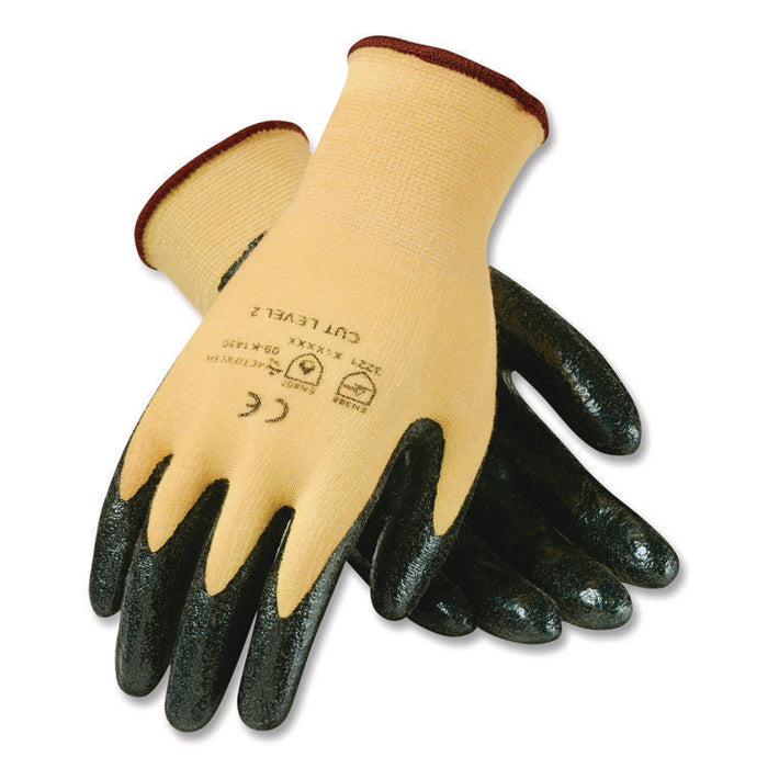 KEV Seamless Knit Kevlar Gloves, EN388: 3X21B, Medium, Yellow/Black, 12 Pairs