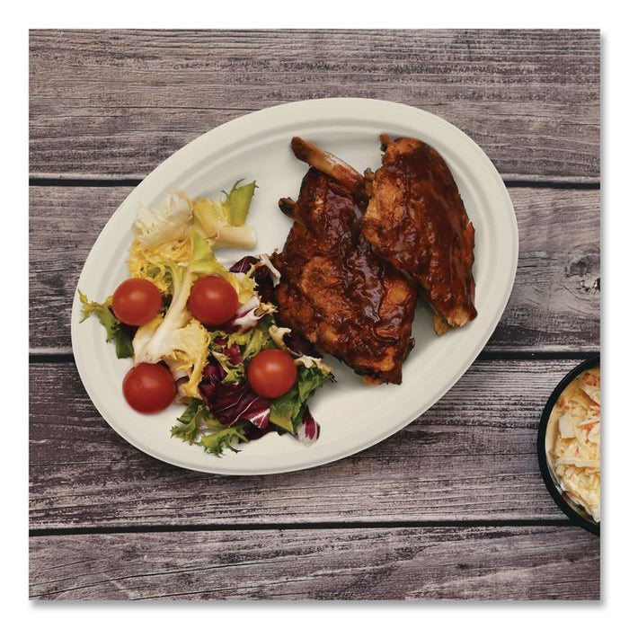 Compostable Molded Fiber Dinnerware, ProPlanet Seal, Platter, 10" Diameter, Natural, 500/Carton