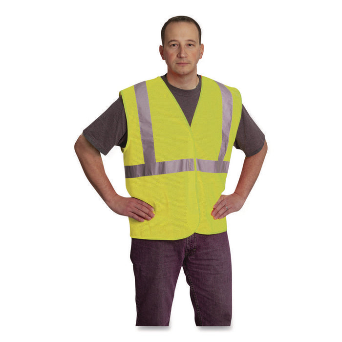 ANSI Class 2 Hook and Loop Safety Vest, Polyester Mesh, 2X-Large, Hi-Viz Lime Yellow