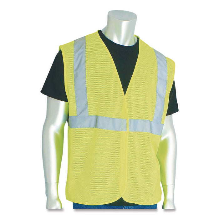 ANSI Class 2 Hook and Loop Safety Vest, Polyester Mesh, 2X-Large, Hi-Viz Lime Yellow