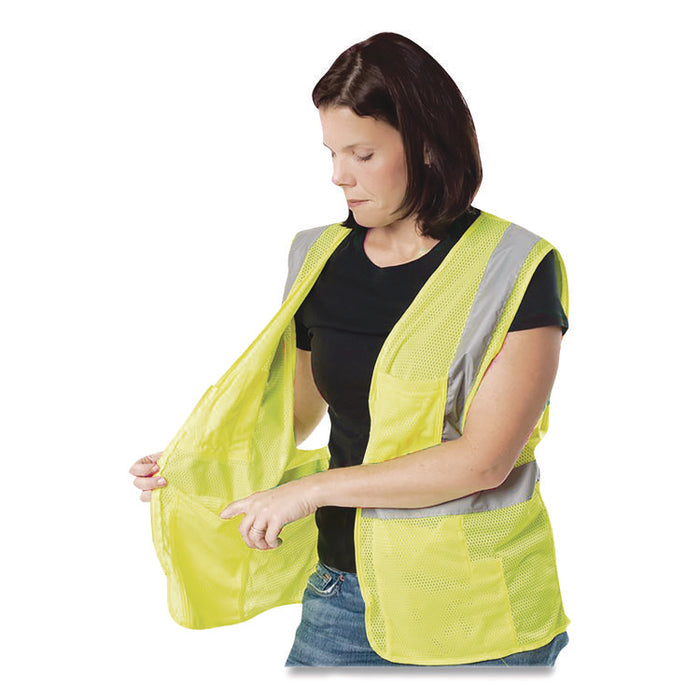 ANSI Class 2 Hook and Loop Safety Vest, Polyester Mesh, 2X-Large, Hi-Viz Lime Yellow