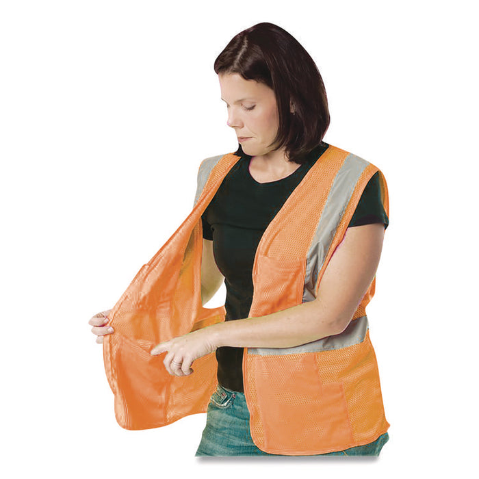 ANSI Class 2 Hook and Loop Safety Vest, Polyester Mesh, Large, Hi-Viz Orange