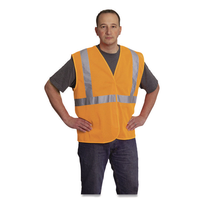 ANSI Class 2 Hook and Loop Safety Vest, Polyester Mesh, X-Large, Hi-Viz Orange