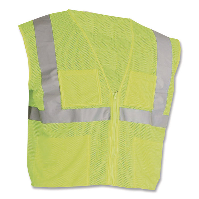 ANSI Class 2 Four Pocket Zipper Safety Vest, Polyester Mesh, 3X-Large, Hi-Viz Lime Yellow