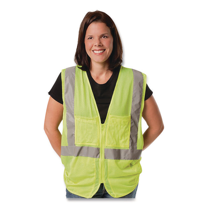 ANSI Class 2 Two-Pocket Zipper Mesh Safety Vest, Polyester Mesh, 2X-Large, Hi-Viz Lime Yellow