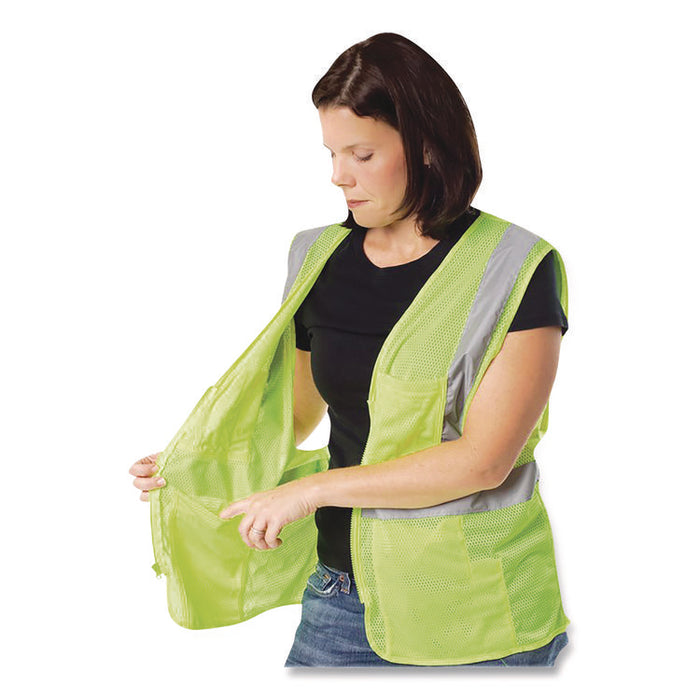 ANSI Class 2 Two-Pocket Zipper Mesh Safety Vest, Polyester Mesh, 2X-Large, Hi-Viz Lime Yellow