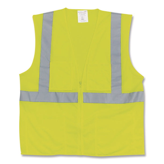 ANSI Class 2 Two-Pocket Zipper Mesh Safety Vest, Polyester Mesh, 2X-Large, Hi-Viz Lime Yellow
