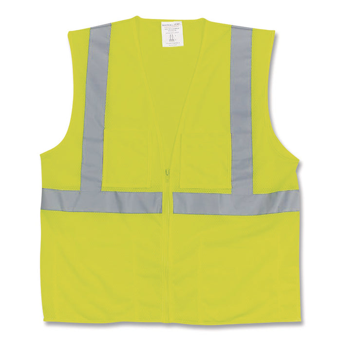 ANSI Class 2 Two-Pocket Zipper Mesh Safety Vest, Polyester Mesh, X-Large, Hi-Viz Lime Yellow