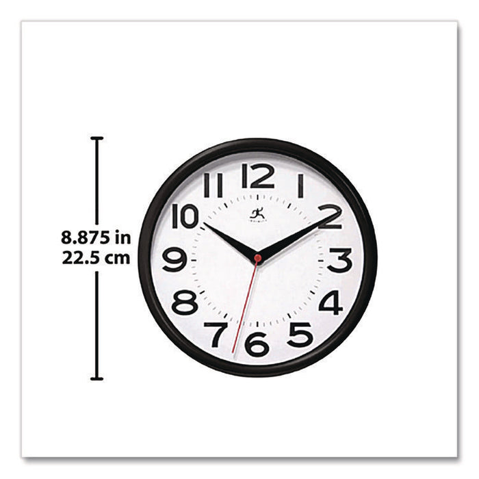 Metro Wall Clock, 9" Diameter, Black Case, 1 AA (sold separately)
