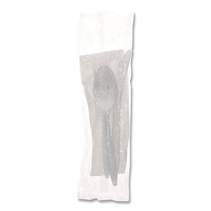 Fieldware Cutlery Kit, Individually Wrapped, Mediumweight, Fork/Knife/Napkin/Spoon, Plastic, White, 250/Carton