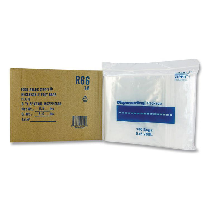 Reloc Zippit Plastic Zipper Bags, 6" x 6", Clear, 1,000/Box