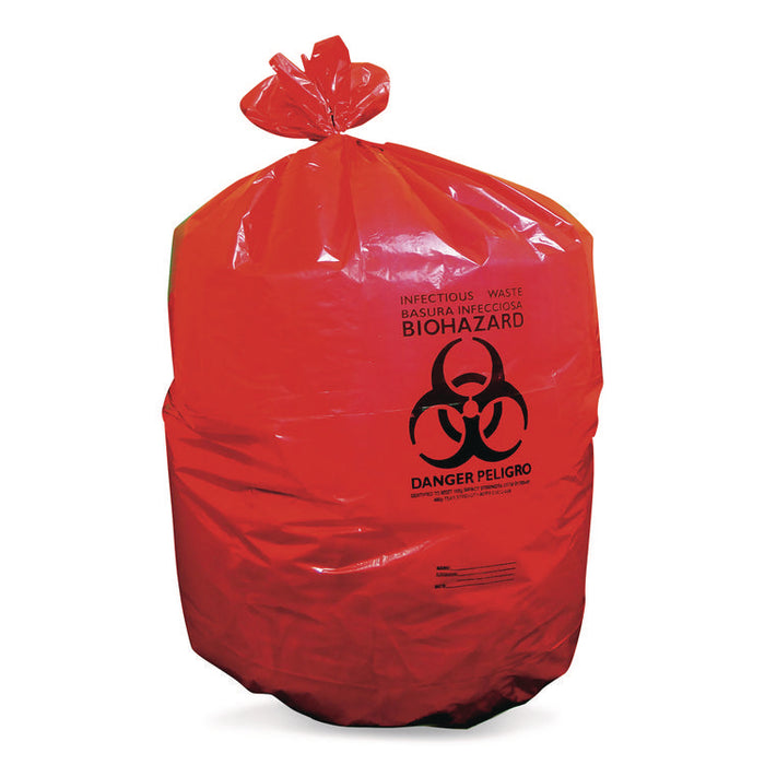 Healthcare Biohazard Printed Low-Density Can Liners, Infectious Waste, 44 gal, 3.2 mil, 37" x 50", Red, Flat Pack, 75/Carton