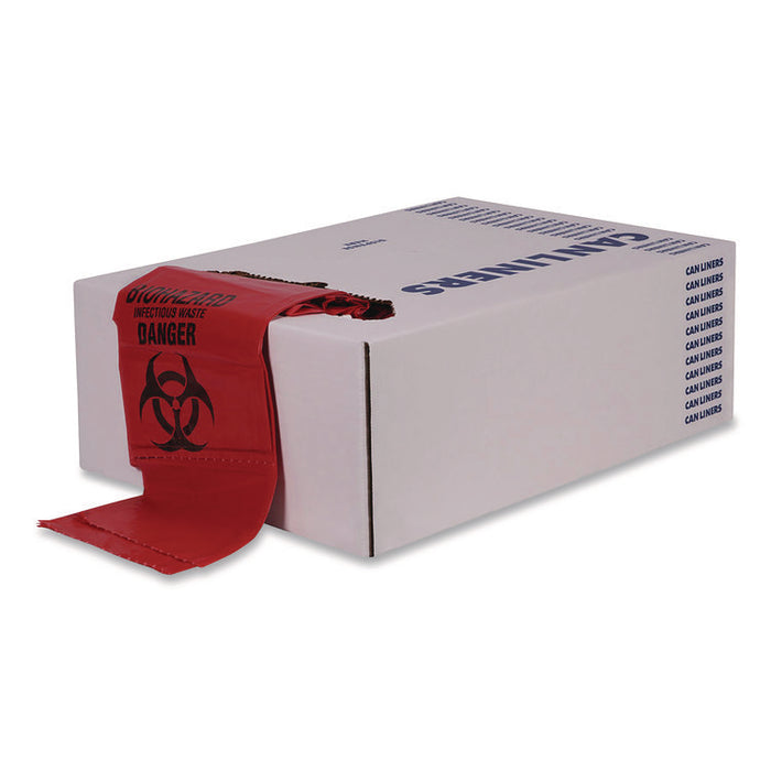 Healthcare Biohazard Printed Low-Density Can Liners, Infectious Waste, 44 gal, 3.2 mil, 37" x 50", Red, Flat Pack, 75/Carton
