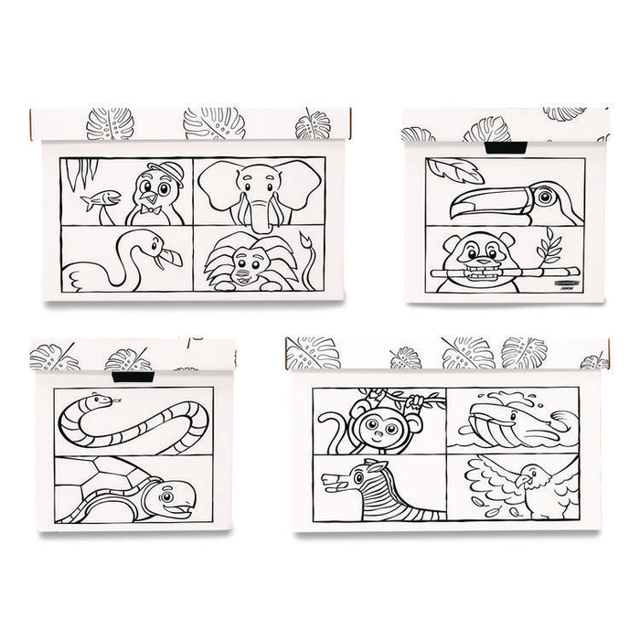 At Play Color in Toy Box, Animal Design, 1 Section, 39.27 gal, 5.25 Cu Ft, 28" x 18" x 18", White/Black