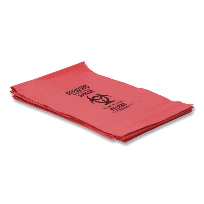 Healthcare Pre-Printed High-Density Can Liners, Infectious Waste Biohazard, 33 gal, 13.97mic, 33 x 40, Red, Flat Pack, 250/CT