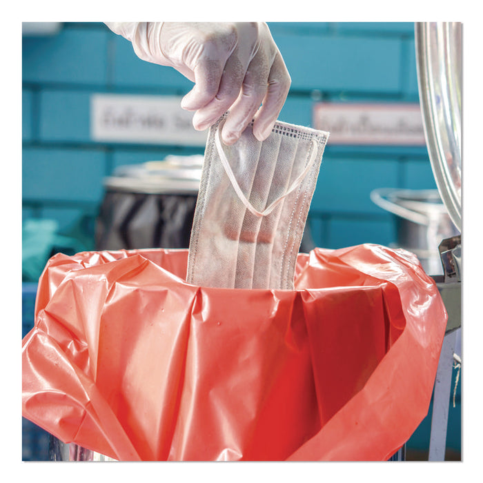 Healthcare Biohazard Printed Can Liners, Biohazard Infectious Waste, 10 gal, 1.3 mil, 24" x 23", Red, Flat Pack, 500/Carton
