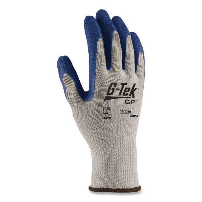 GP Latex-Coated Cotton/Polyester Gloves, EN388: 1111, 10" Long, Large, Gray/Blue, 12 Pairs