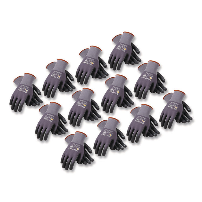 Ultimate Seamless Knit Nylon Gloves, Nitrile MicroFoam Grip: Palm/Fingers, EN388: 4131, Medium, Gray, 12 Pairs