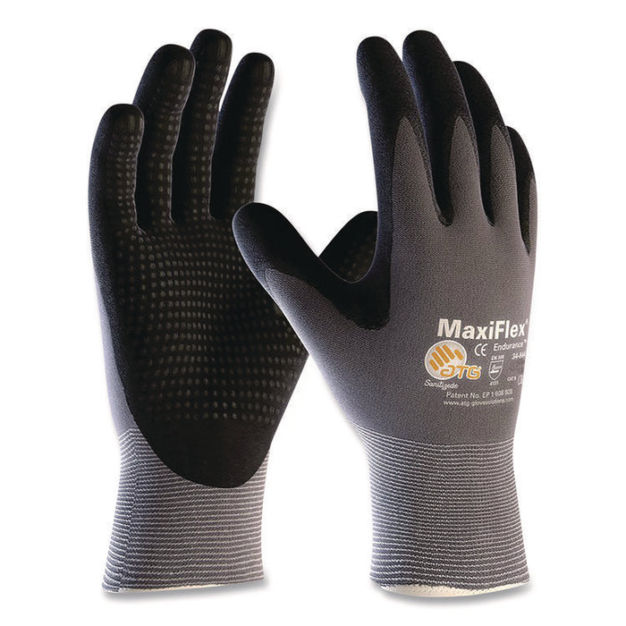 Ultimate Seamless Knit Nylon Gloves, Nitrile MicroFoam Grip: Palm/Fingers, EN388: 4131, Medium, Gray, 12 Pairs