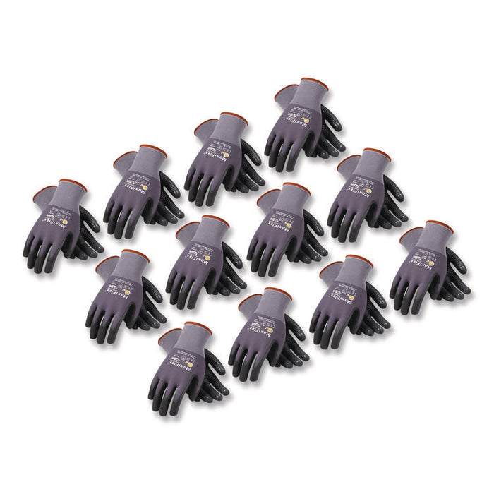 Ultimate Seamless Knit Nylon Gloves, Nitrile MicroFoam Grip: Palm/Fingers, EN388: 4131, Large, Gray, 12 Pairs
