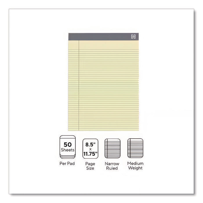 Notepads, Narrow Rule, (50) Canary Yellow 8.5 x 11 Sheets, 12/Pack