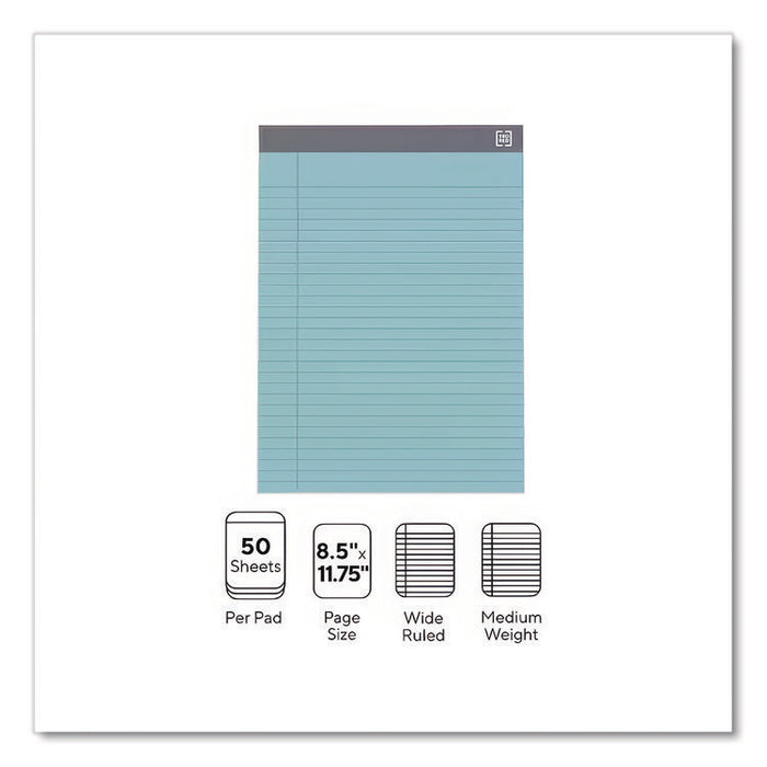 Notepads, Wide/Legal Rule, (50) Assorted Pastel Color 8.5 x 11 Sheets, 6/Pack