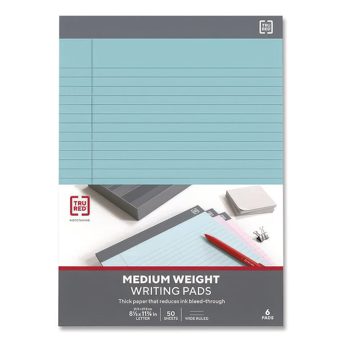 Notepads, Wide/Legal Rule, (50) Assorted Pastel Color 8.5 x 11 Sheets, 6/Pack
