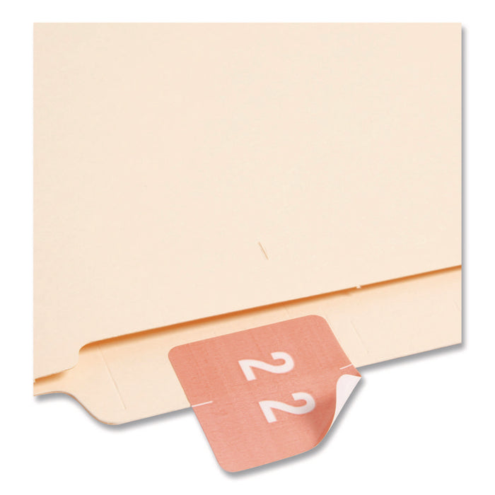 Numerical End Tab File Folder Labels, 2, 1.5 x 1.5, Pink, 250/Roll
