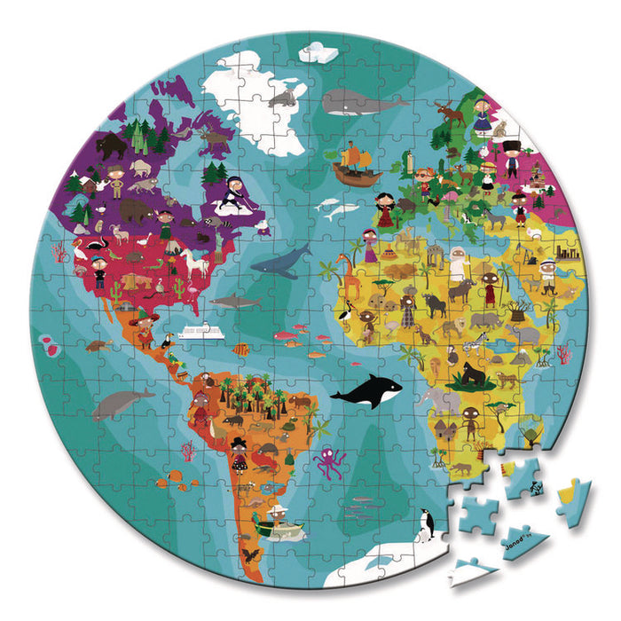 Cardboard Round Double-Sided Blue Planet Suitcase Puzzle, Grades 2 to 7, 208 Pieces