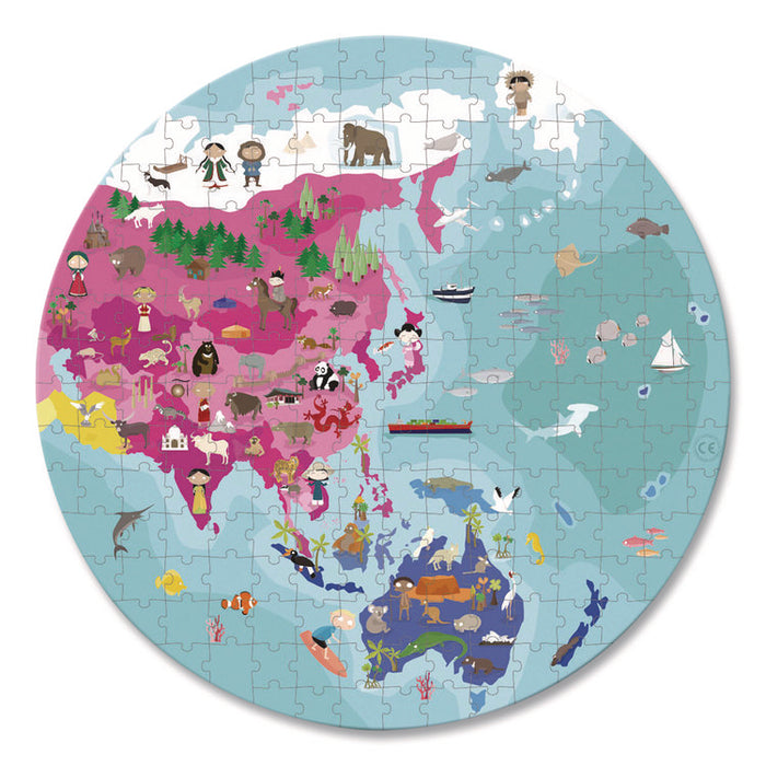 Cardboard Round Double-Sided Blue Planet Suitcase Puzzle, Grades 2 to 7, 208 Pieces