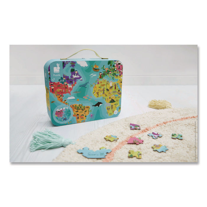 Cardboard Round Double-Sided Blue Planet Suitcase Puzzle, Grades 2 to 7, 208 Pieces