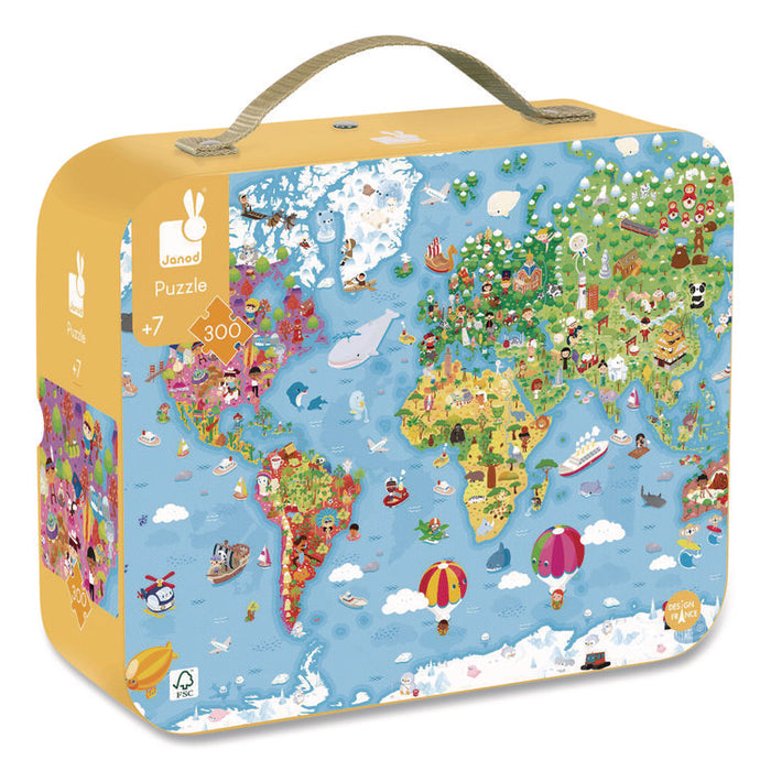 Cardboard Giant World Map Suitcase Puzzle, Grades 2 to 7, 300 Pieces
