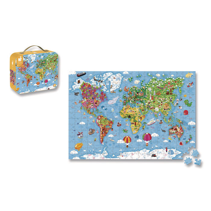 Cardboard Giant World Map Suitcase Puzzle, Grades 2 to 7, 300 Pieces