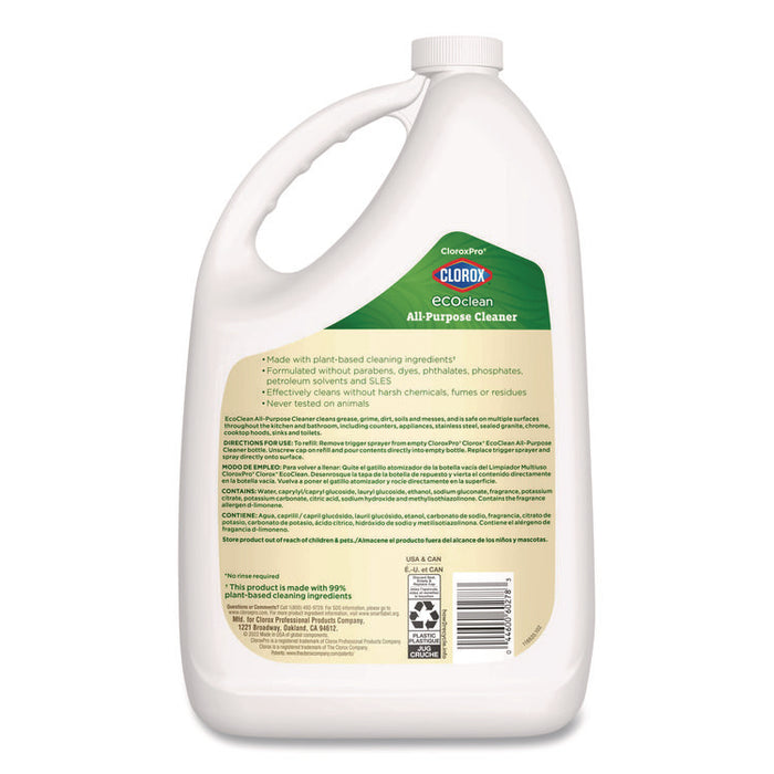 Clorox Pro EcoClean All-Purpose Cleaner, Refill, Unscented, 128 oz Bottle, 4/Carton