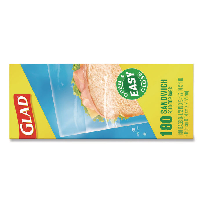 Fold Top Food Storage Plastic Sandwich Bags, 6.5 x 5.5, Clear, 180 Bags/Box, 12 Boxes/Carton