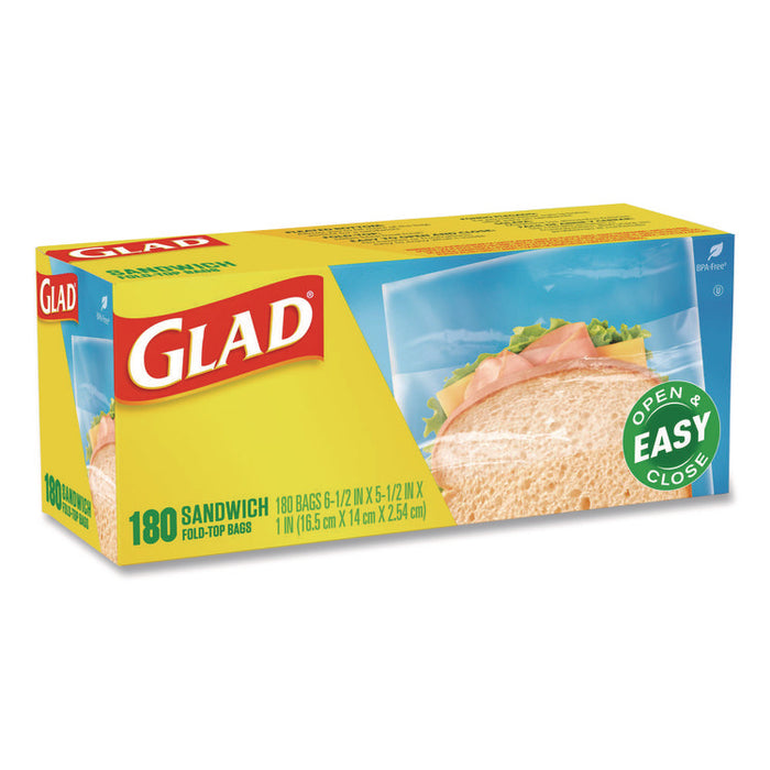 Fold Top Food Storage Plastic Sandwich Bags, 6.5 x 5.5, Clear, 180 Bags/Box, 12 Boxes/Carton